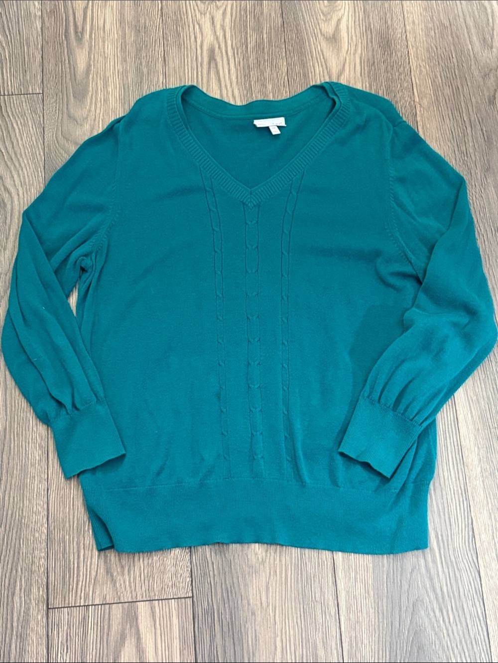 Fashion Bug Teal Green V-Neck Cable Knit Sweater